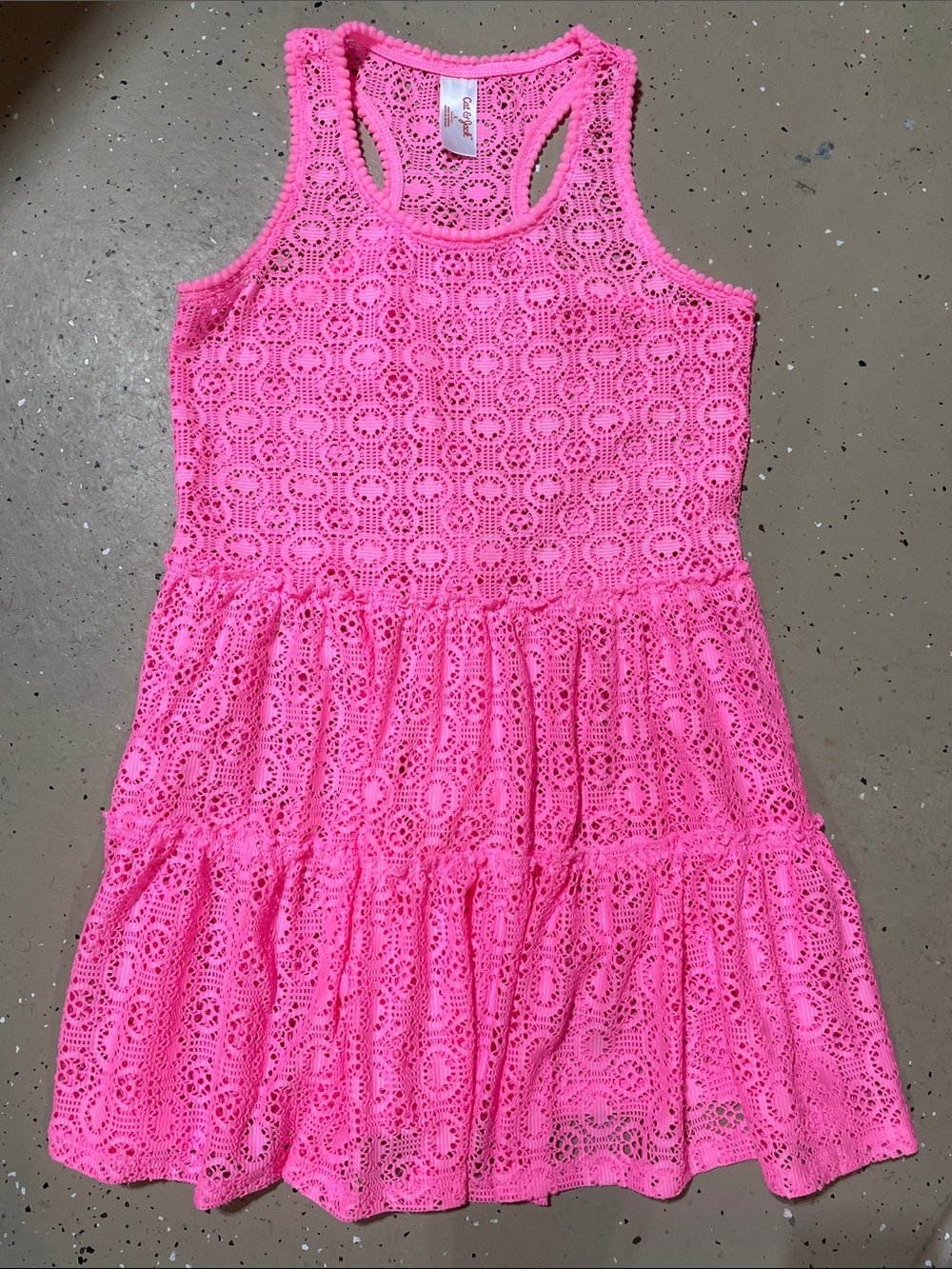 Girls Cat & Jack Pink Crochet Swim Coverup Dress